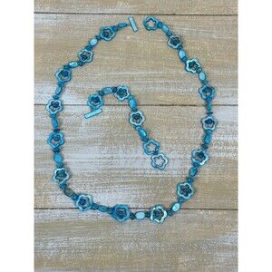 Turquoise Mother Of Pearl? Shell Flower Beaded Necklace And Bracelet Set